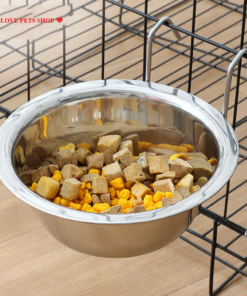 CHÉN GẮN CHUỒNG CHO CHÓ MÈO BẰNG INOX CÓ GIÁ ĐỠ