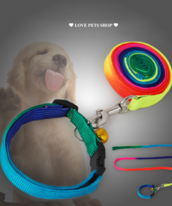 Bộ dây dắt cho Chó Mèo kèm vòng cổ 7 sắc gắn chuông lục lạc nhỏ Taopets