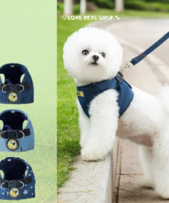 Bộ dây dắt cho Chó Mèo kèm yếm ngực bản lớn bằng vải jean