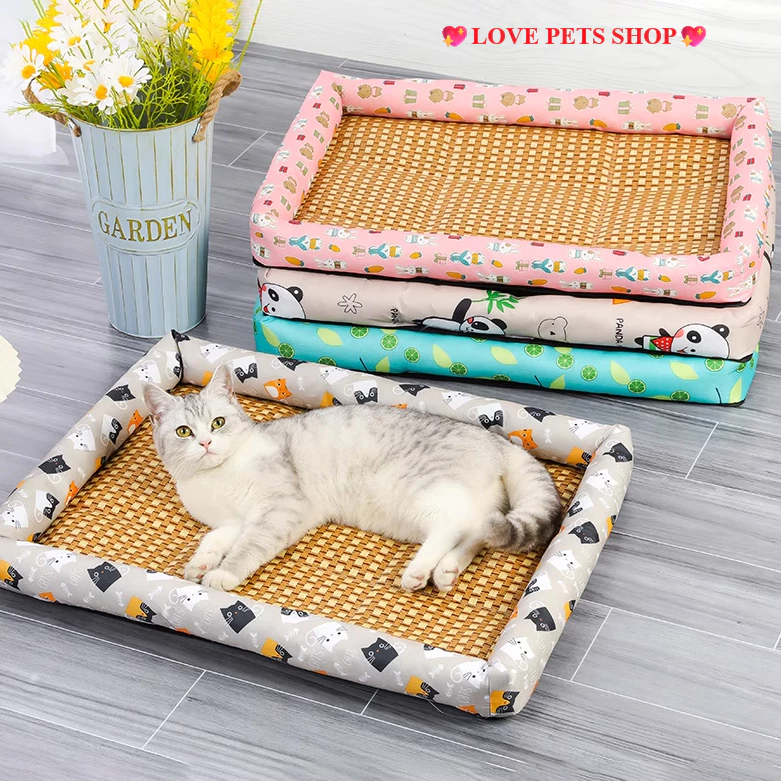 Nệm nằm cho Chó Mèo bằng thảm tre làm mát có thành cao