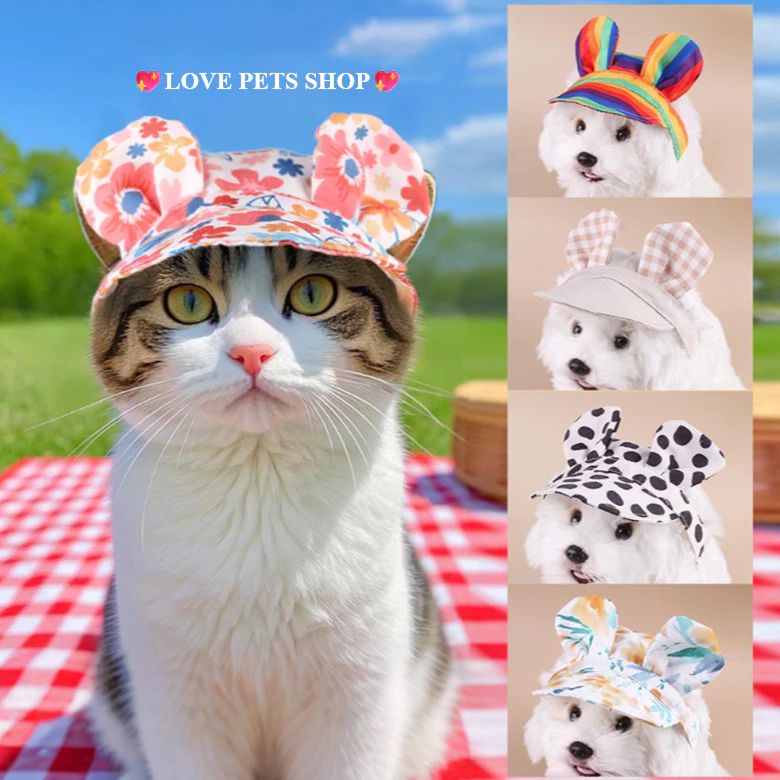 Mũ nón tai thỏ che nắng cho Chó Mèo