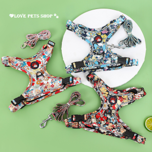 Bộ dây dắt chó kèm yếm ngực họa tiết bông hoa in chuyển nhiệt