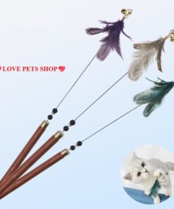 Đồ chơi Cần câu Mèo gắn lông vũ tay cầm bằng gỗ