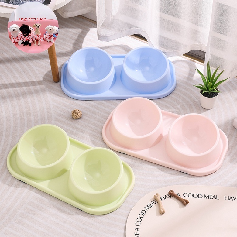 Khay chén ăn đôi chống kiến cho Chó Mèo bằng nhựa 2 ngăn