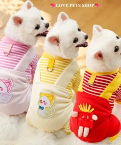 Áo sọc liền quần cho Chó Mèo bằng vải nỉ có khoen móc dây dắt