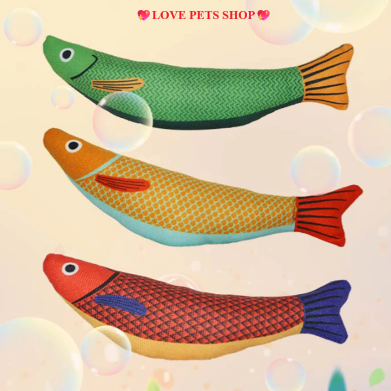 Đồ chơi Mèo cá sọc, cá thu đao sắc màu nhồi bông kèm cỏ catnip