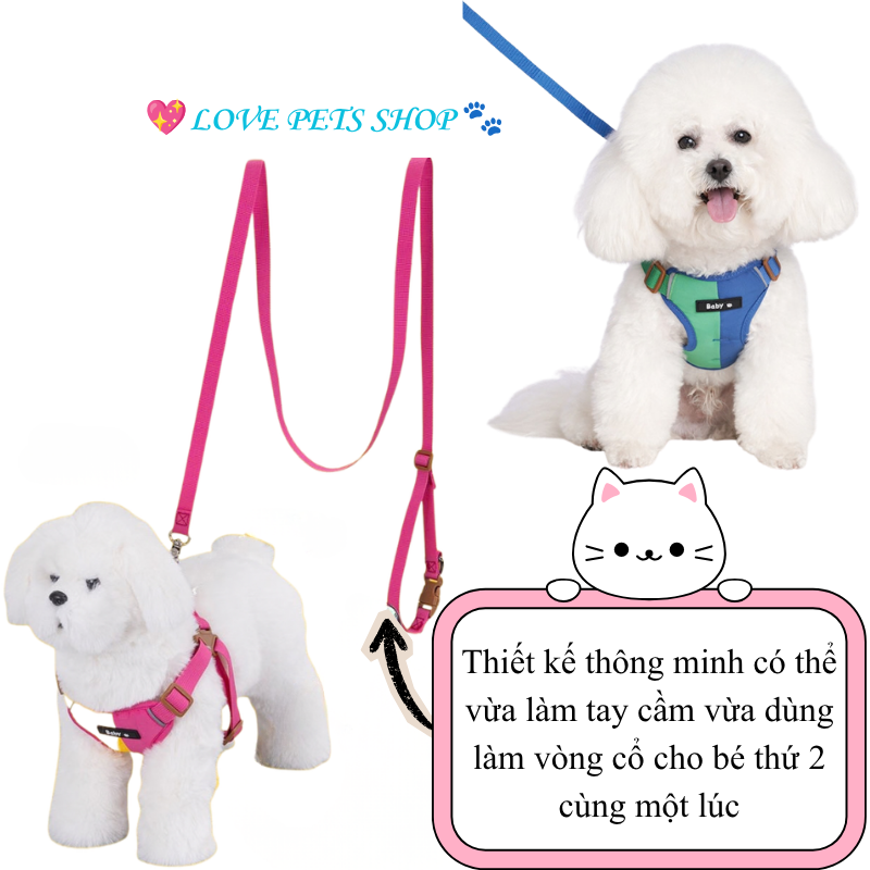 Set bộ dây dắt Chó Mèo kèm vòng cổ và yếm baby dễ thương